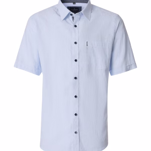 Casa Moda Casual fit kort ærmet i hør og med svag strib og kent flip lys blå