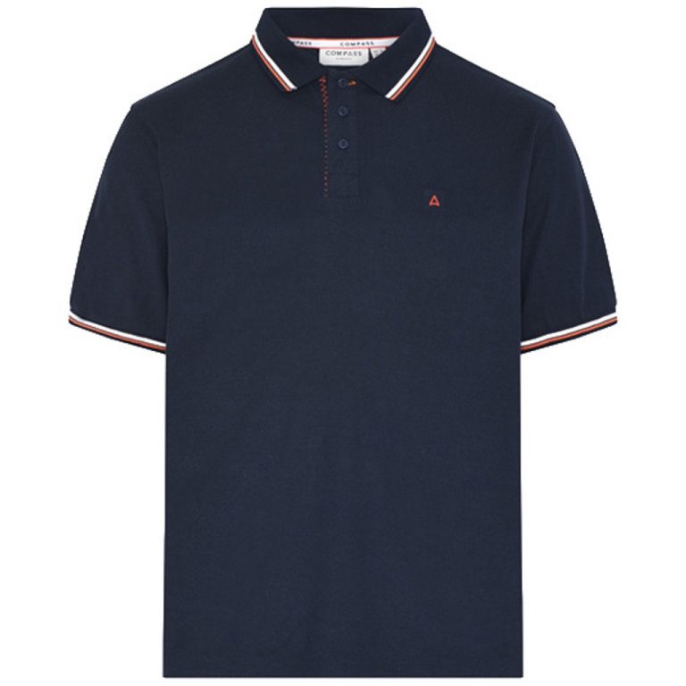 Marineblå polo med kontrast på krave og ærme til store mænd fra Athletes Collective, M til 8XL