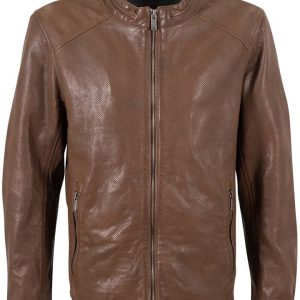 Mauritius Biker-Lederjacke mit perforiertem Leder in Braun