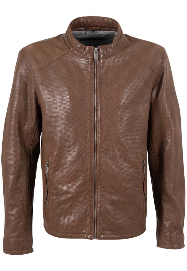 Mauritius biker skindjakke med hul perforeret skind i brun