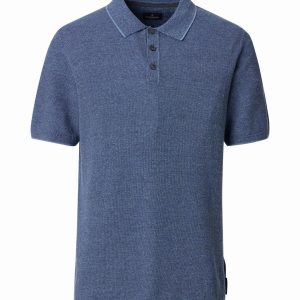 Kort ærmet bomuld polo i flat strikket blå horizon