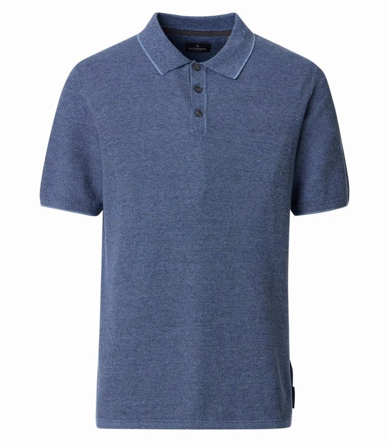 Horizonblå kortærmet bomuldspolo i flad strik til store mænd fra Casa Moda, M til 6XL