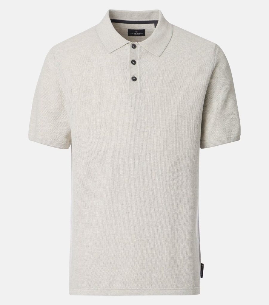 Kort ærmet bomuld polo i flat strikket flint grå