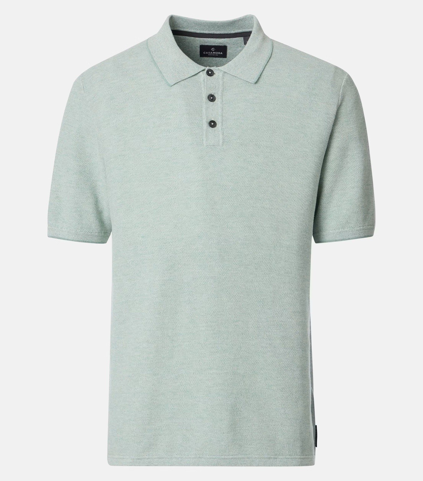 Short-sleeved cotton polo shirt in a flat-knit light green