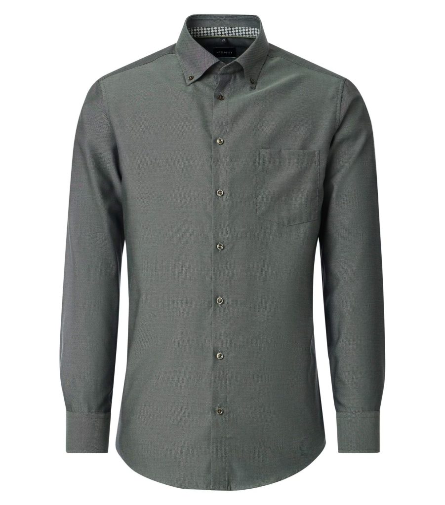 Casa Moda comfort-fit long-sleeved shirt with textured fabric, green