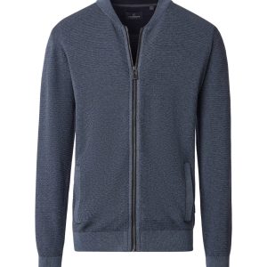 Strikket cardigan fra Casa Moda i flad bomuld mellem blå