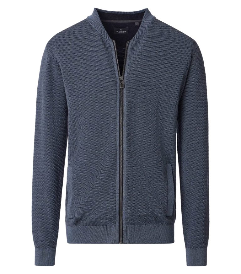 Mellemblå strikket cardigan i flad bomuld til store mænd fra Casa Moda, M til 6XL