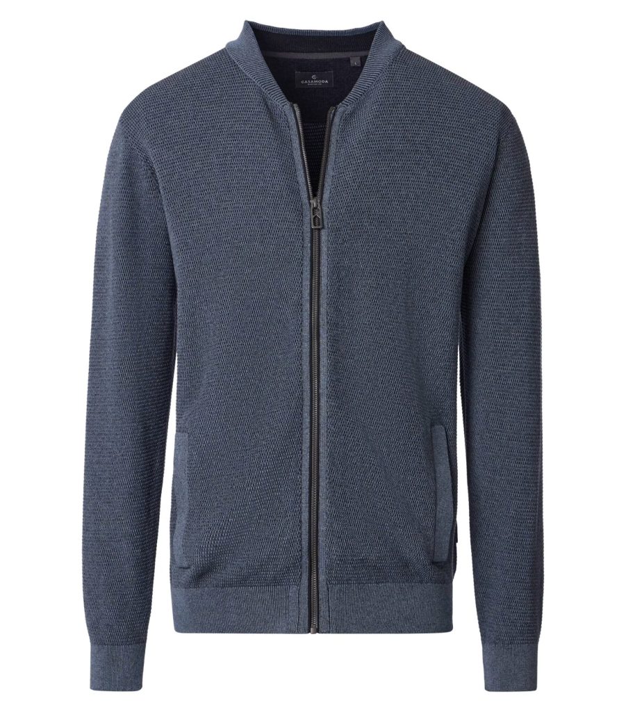 Strikket cardigan fra Casa Moda i flad bomuld mellem blå