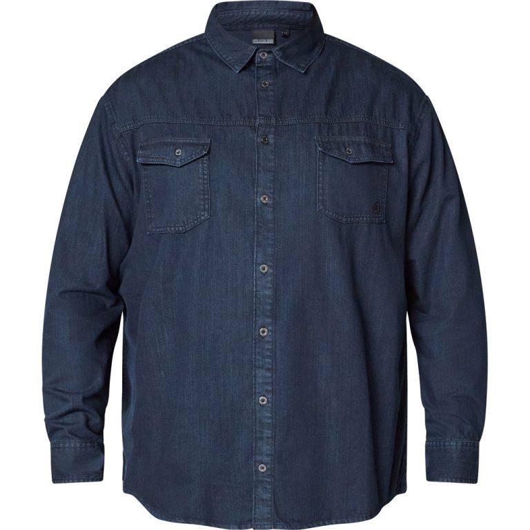 Blå denim cowboyskjorte med slid de rigtige steder til store mænd fra North Latitude, XL til 8XL