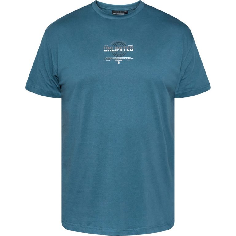Petrolfarvet t-shirt med rund hals og lille print til høje mænd fra North Latitude