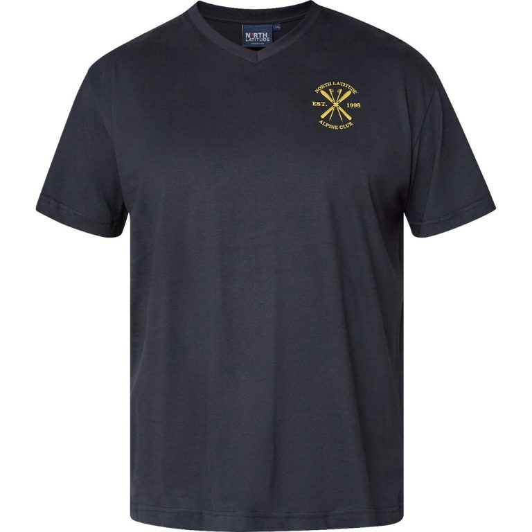 Sort t-shirt med v-hals til store mænd fra North Latitude, XL til 8XL