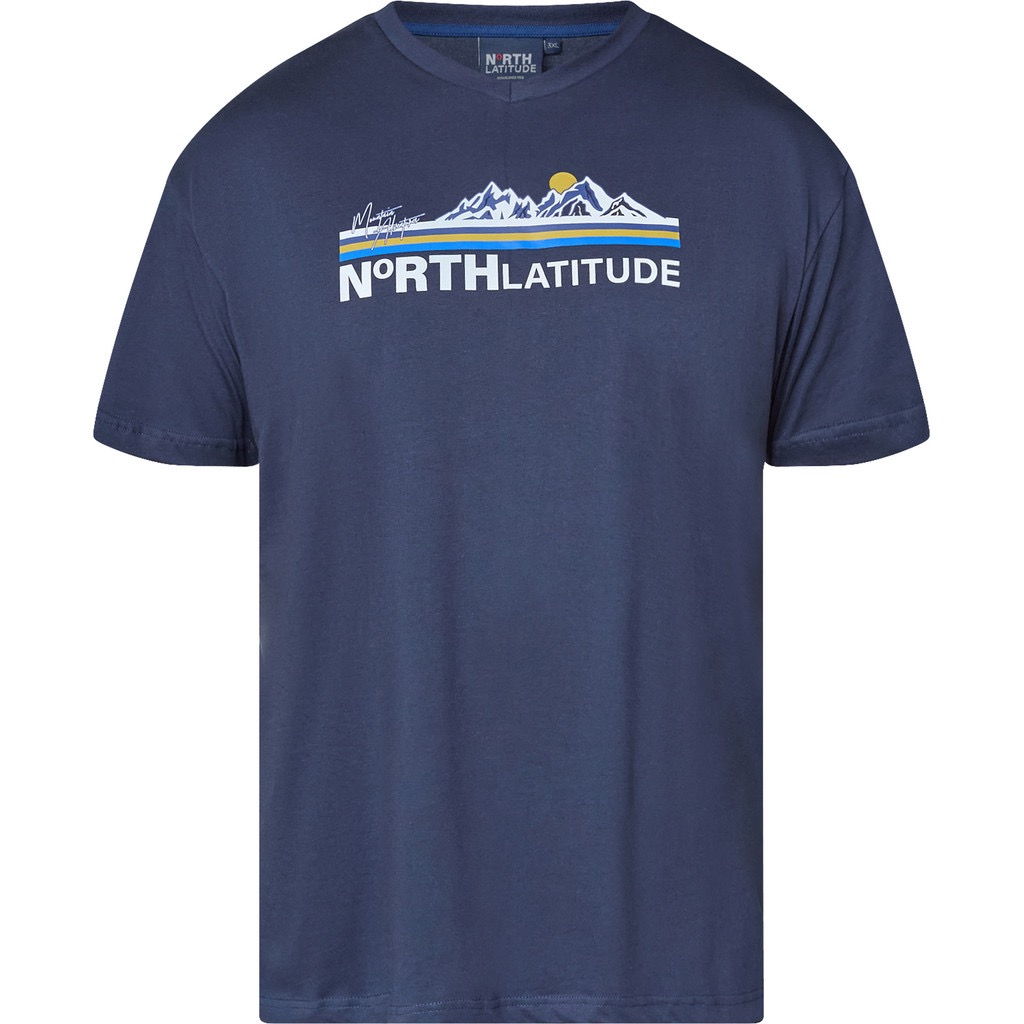 T-shirt fra North Latitude med v-hals marine blå med print