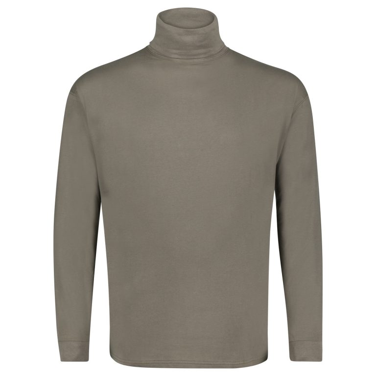 Khakifarvet bluse med rullekrave til store mænd fra Adamo, XL til 8XL