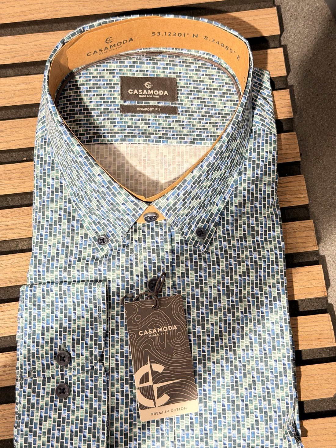 fra Casa Moda lang ærmet skjorte i comfort fit mønster petrol/grøn