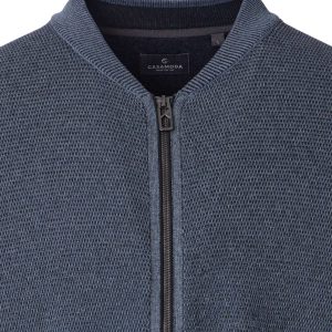 Strikket cardigan fra Casa Moda i flad bomuld mellem blå