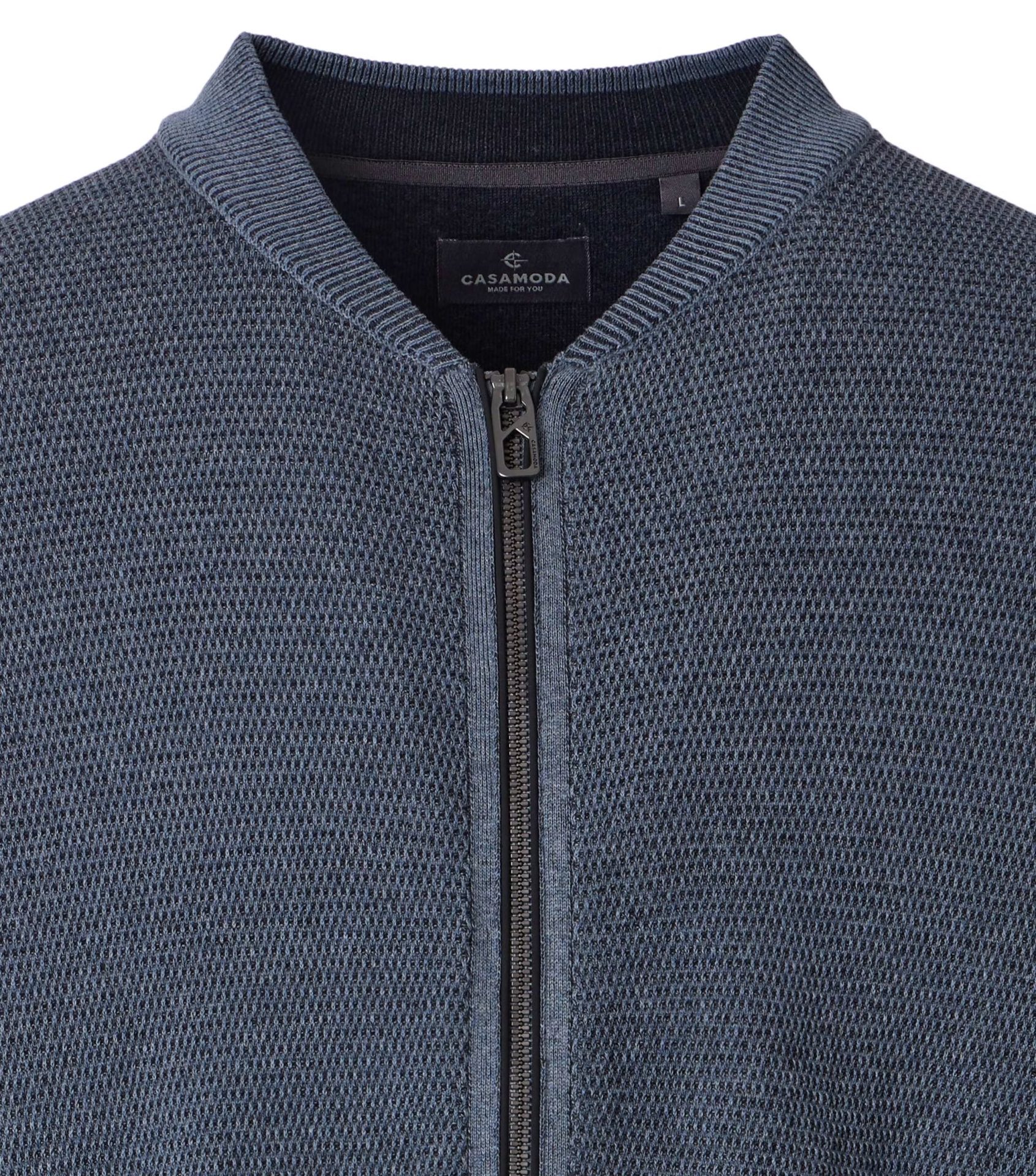 Strikket cardigan fra Casa Moda i flad bomuld mellem blå