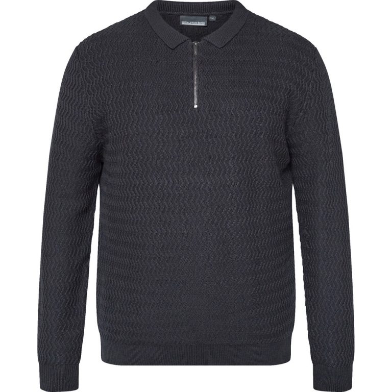 Sort langærmet patentstrikket pullover med kort lynlås til store mænd fra North Latitude, XL til 8XL