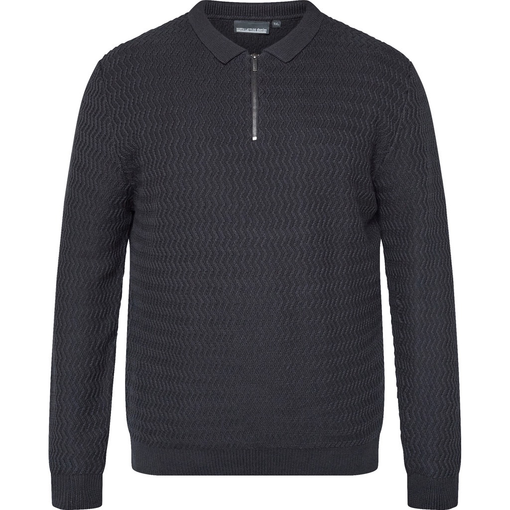 North Latitude langærmet patent strikket pullover med kort lyn sort