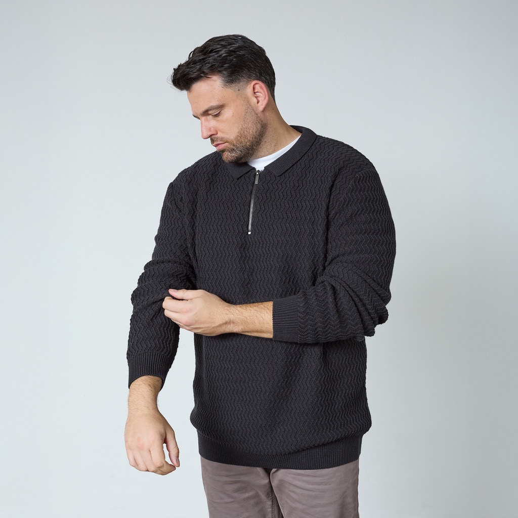 North Latitude langærmet patent strikket pullover med kort lyn sort - Billede 3