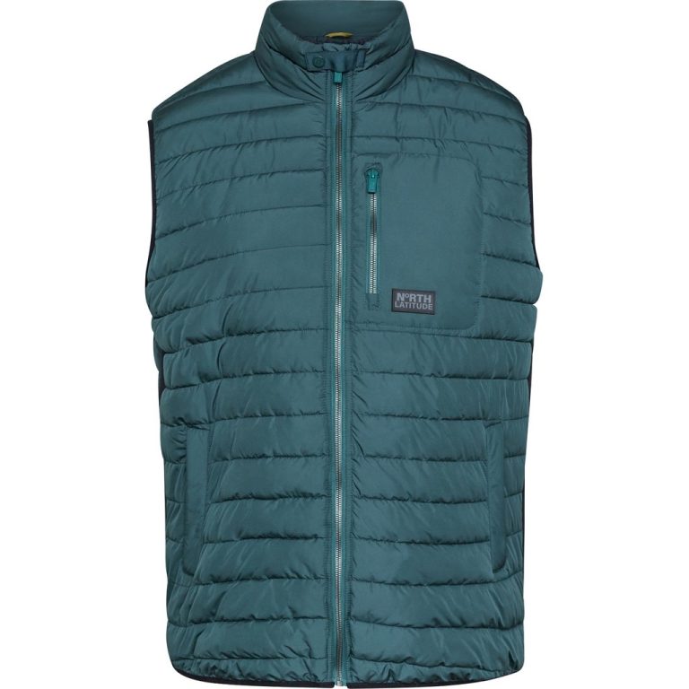 Mørkegrøn quiltet vest med rib i siden til store mænd fra North Latitude, M til 8XL