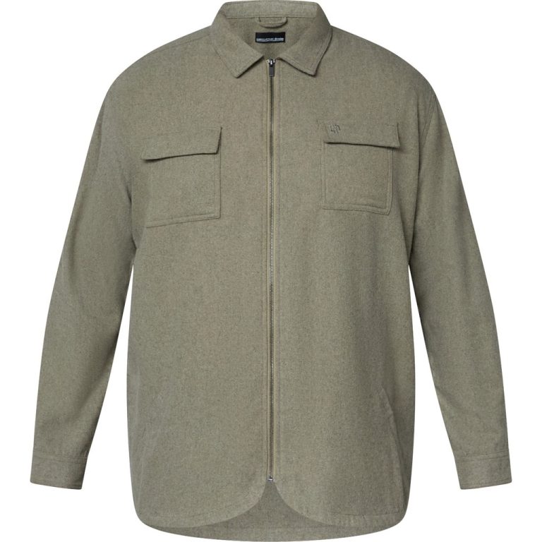 Mørksandfarvet suit style overshirt med fuld lynlås i uldmix til store mænd fra North Latitude, XL til 8XL