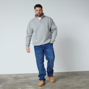 North Latitude Sweatshirt i 100 % bomuld med høj hals og kort lynlås grå meleret