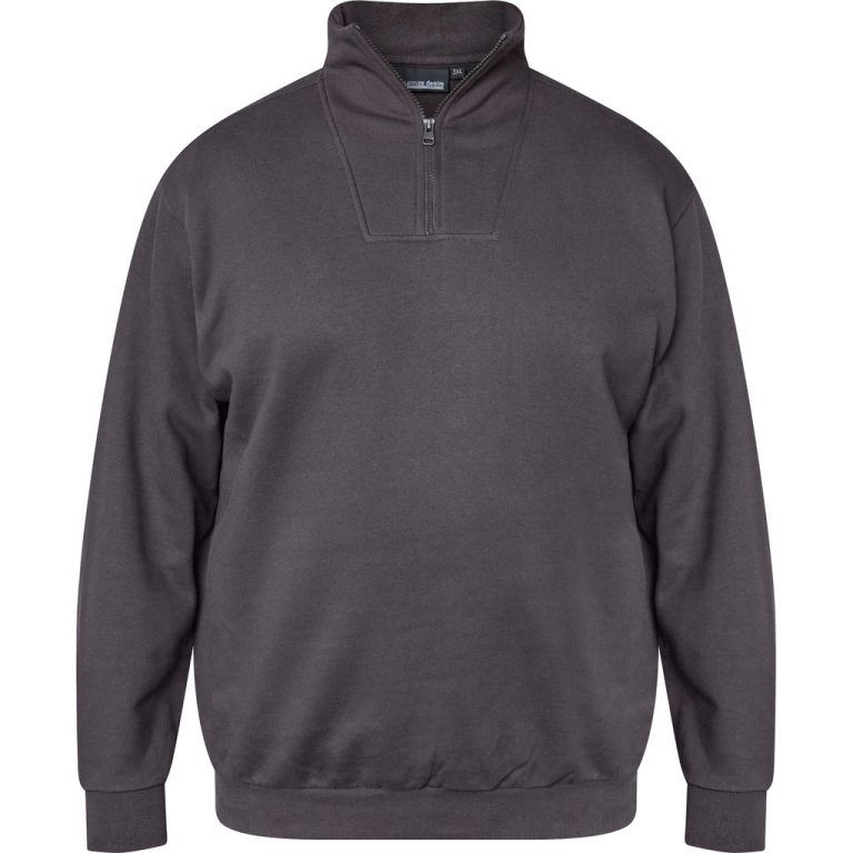 Mørkebrun sweatshirt i 100% bomuld med høj hals og kort lynlås til store mænd fra North Latitude, XL til 8XL