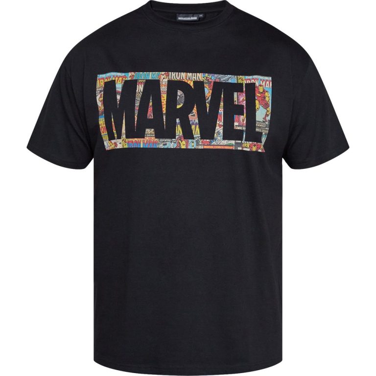 Sort blød t-shirt med Marvel-tryk til store mænd fra North Latitude, XL til 8XL