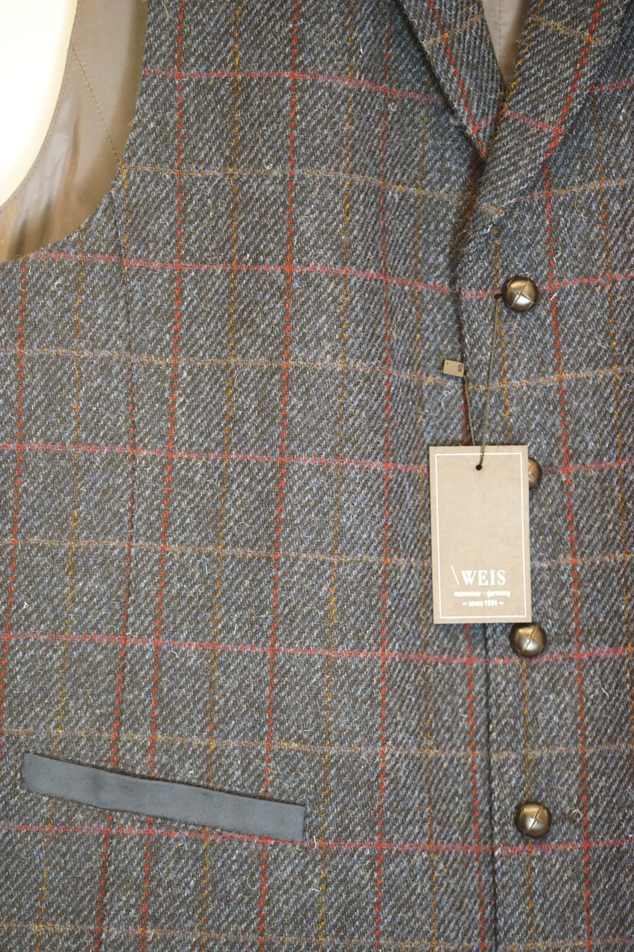 Weis Harrods Tweed vest I 100% uld blå ternet - Billede 2