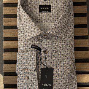 Skjorte fra Venti comfort fit Kent flip skjorte i en lækker blød kvalitet beige mønstret