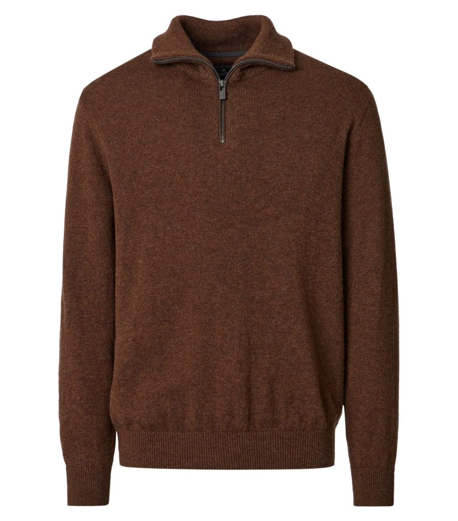 striktrøje med kort lynlås uld blanding brun fra CasaModa