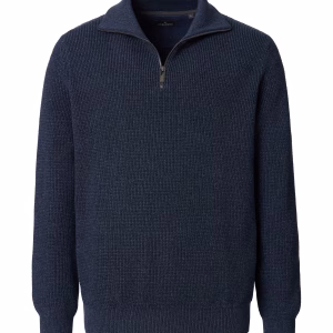 Casa Moda fra Strikket trøje med kort lynlås fra i flad bomuld/poly blå meleret
