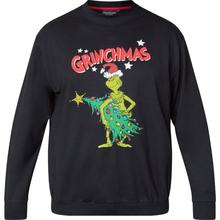 Sort sweatshirt med Grinch-jultryk til store mænd fra North Latitude, XL til 8XL