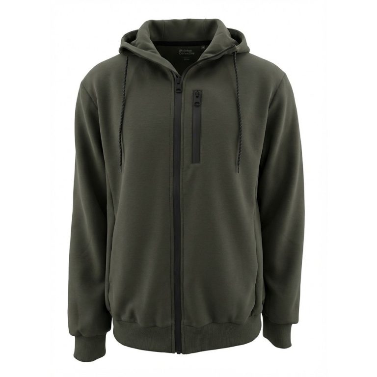 Olivengrøn hybridhættetrøje med lynlås til store mænd fra Athletes Collective, M til 8XL