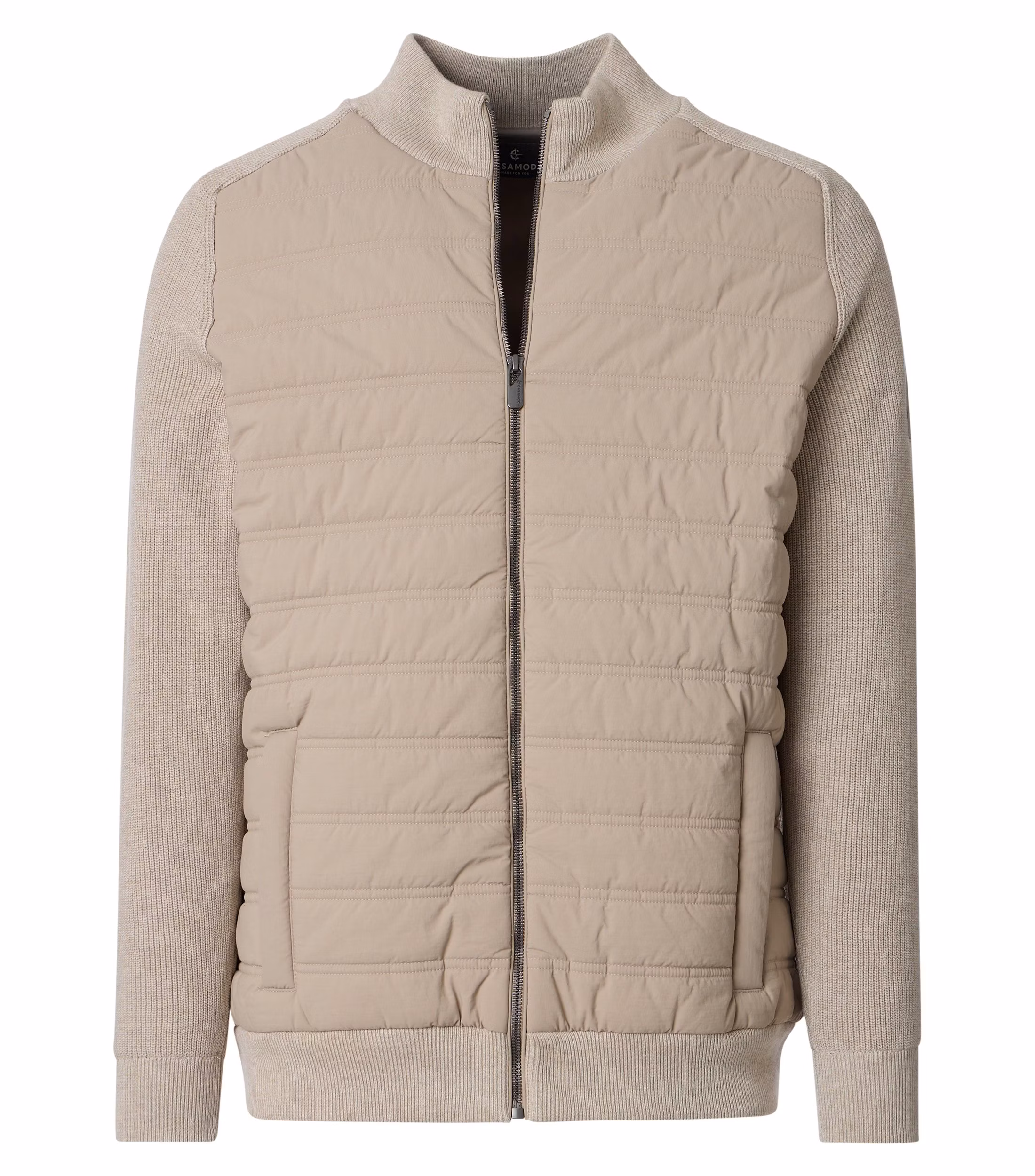 Casa Moda super lækker strik cardigan med fast forstykke med lommer sand