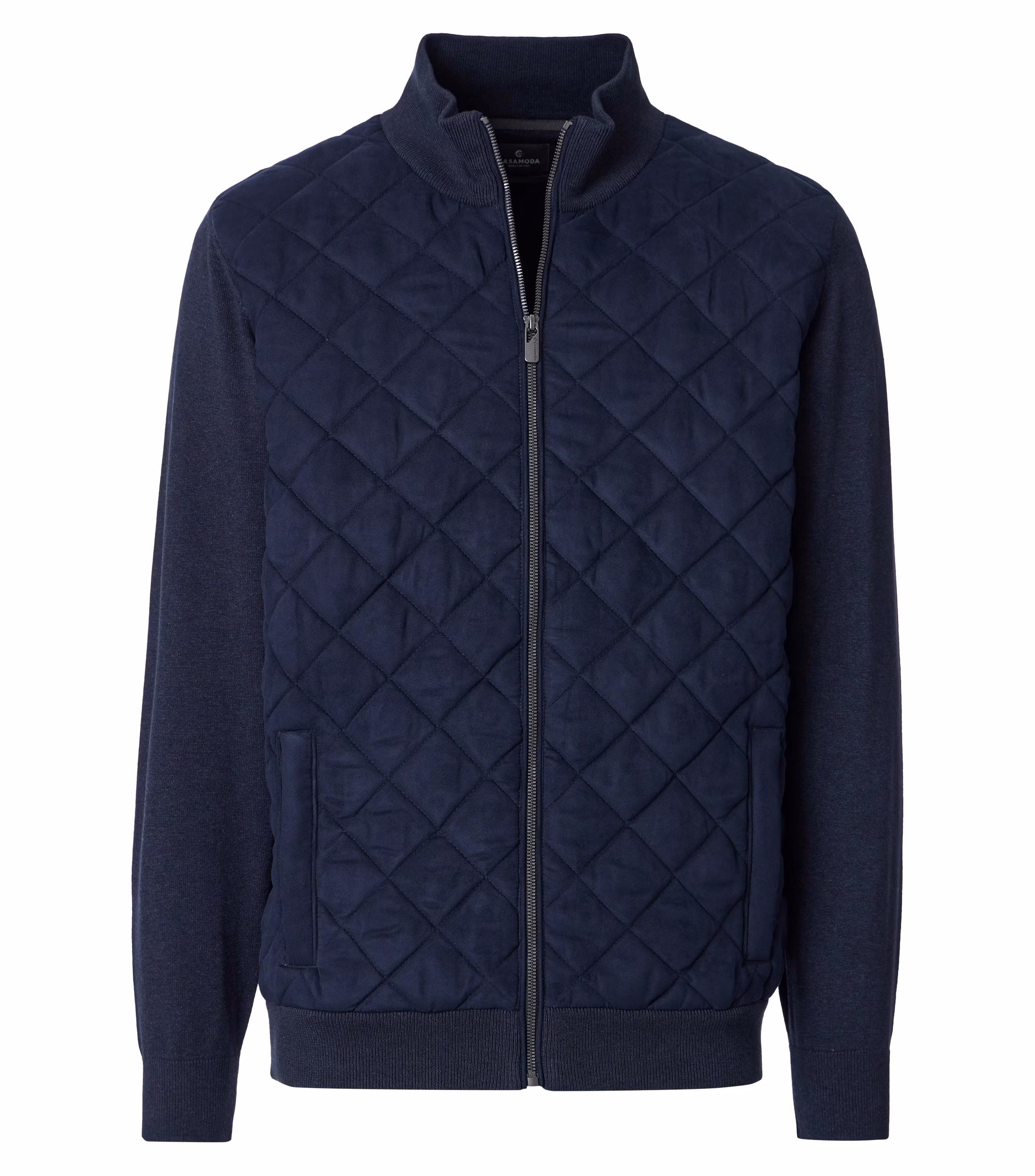 super lækker strik cardigan med fast forstykke og lommer blå fra Casa moda